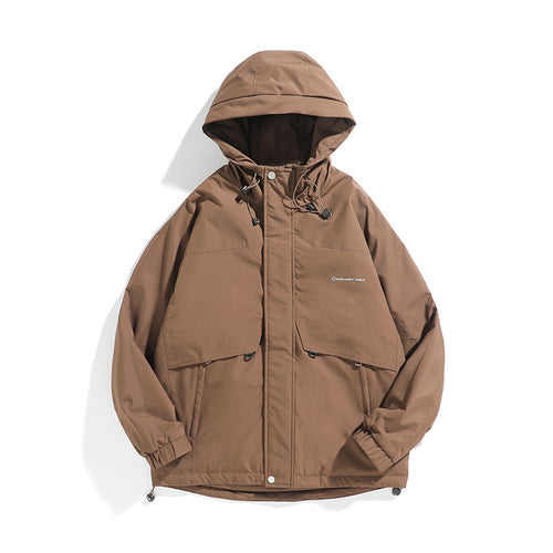 Unisex Weit geschnittener wetterfester Parka mit Kapuze, Kordelzug und aufgesetzten Pattentaschen Drune