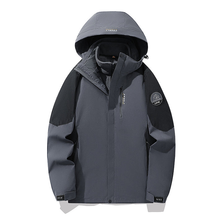 Herren wasserdichte dreiteilige Winterjacke mit abnehmbarer Kapuze und Fleece-Innenjacke Drune