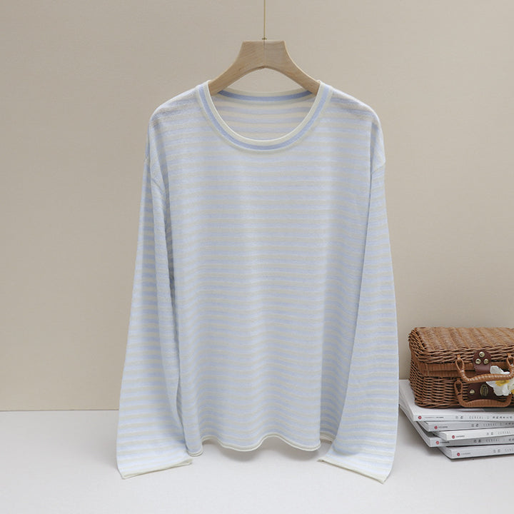 Damen Feines gestreiftes Langarmshirt mit Rundhalsausschnitt aus leichtem Jersey Drune