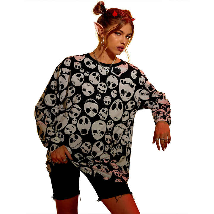 Damen oversized Sweatshirt mit einzigartigem Totenkopf-Design Drune