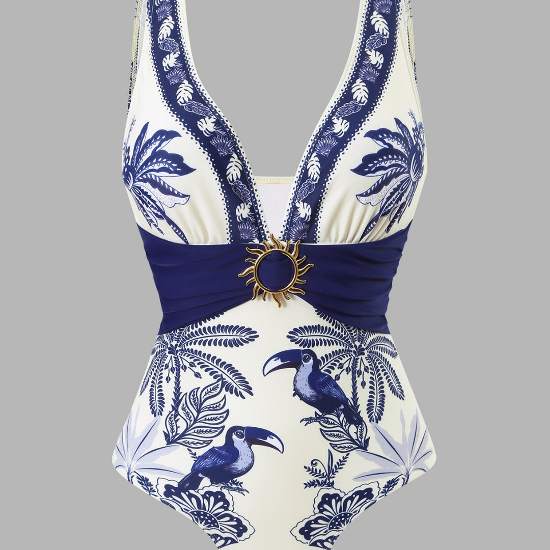 Damen Einteiliger Badeanzug mit floralem Design und elegantem Wickelrock Drune