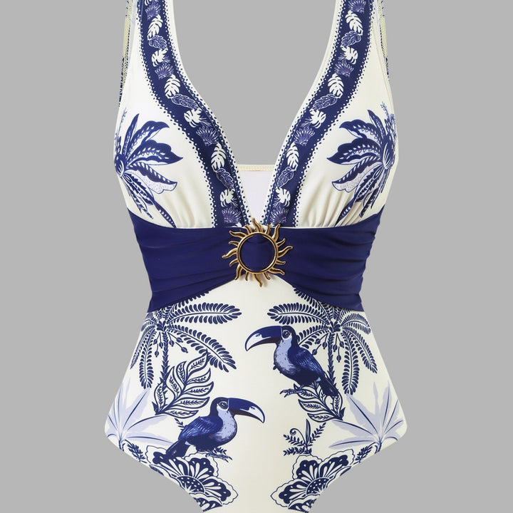 Damen Einteiliger Badeanzug mit floralem Design und elegantem Wickelrock Drune