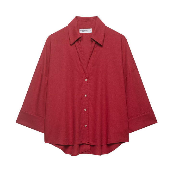 Damen Oversized-Hemdbluse mit kastiger Silhouette, weiten Kimonoärmeln und abgerundetem Saum Drune