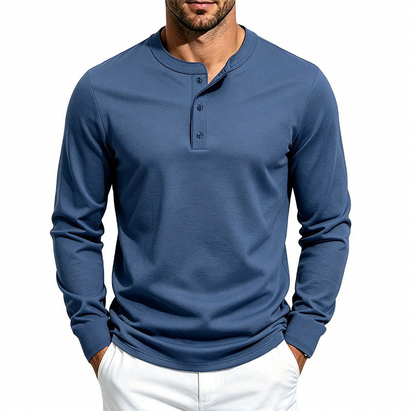 Herren Slim-Fit Henley-Langarmshirt aus Baumwoll-Jersey mit Knopfleiste Drune