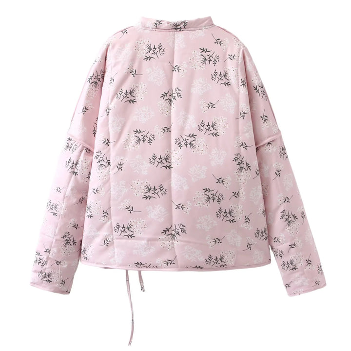 Damen nan wattierte Kimono-Übergangsjacke mit V-Ausschnitt Taille-Bindegürtel und zartem Blumenallover Drune