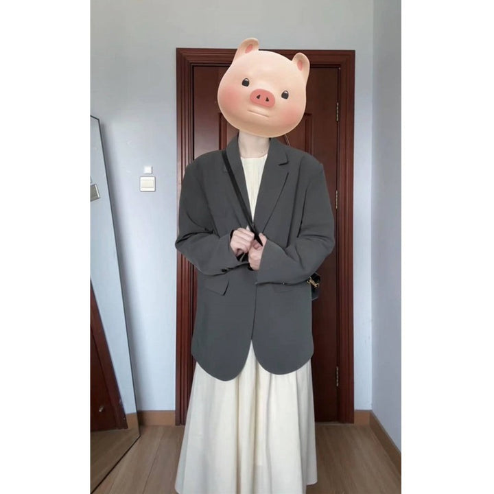 Damen Oversize Einreihiger Blazer mit lässigem Schnitt und aufgesetzten Taschen Drune