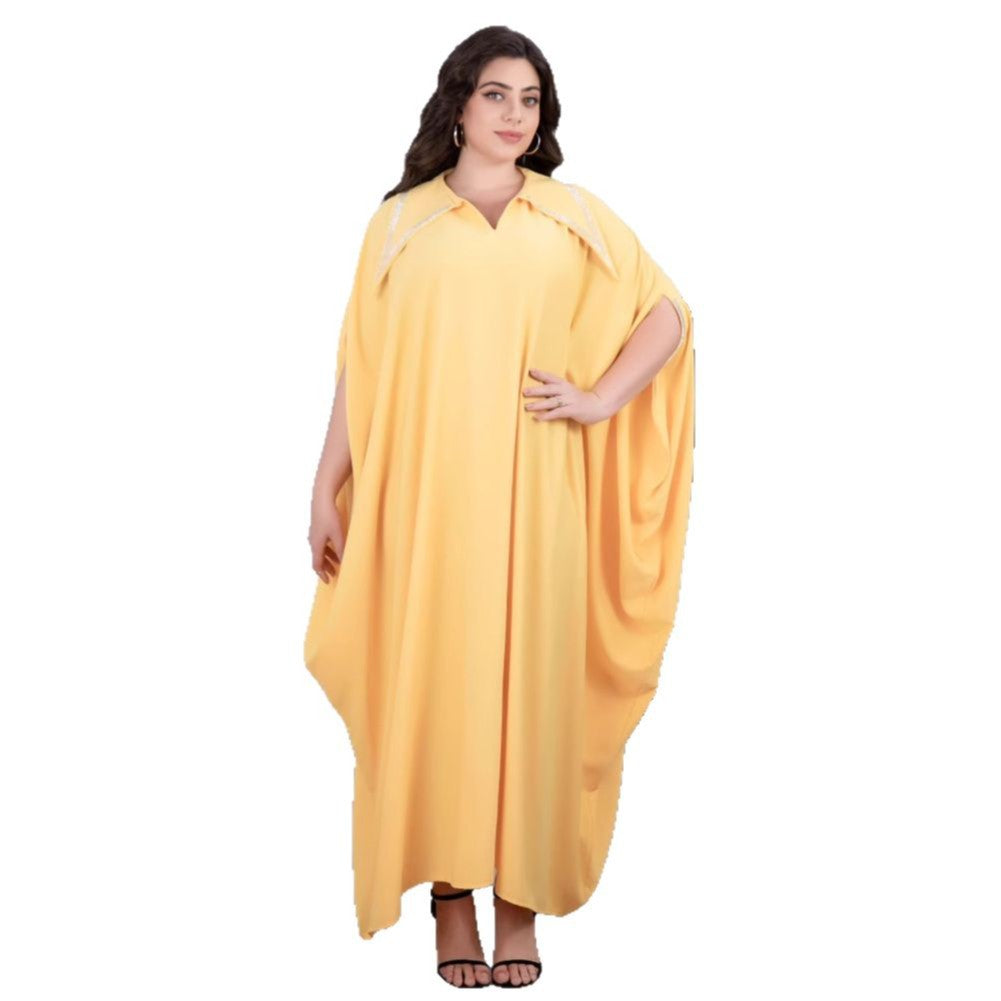Damen Elegante locker fallende Kaftan-Maxikleid mit Schlitzärmeln und Kragen Drune