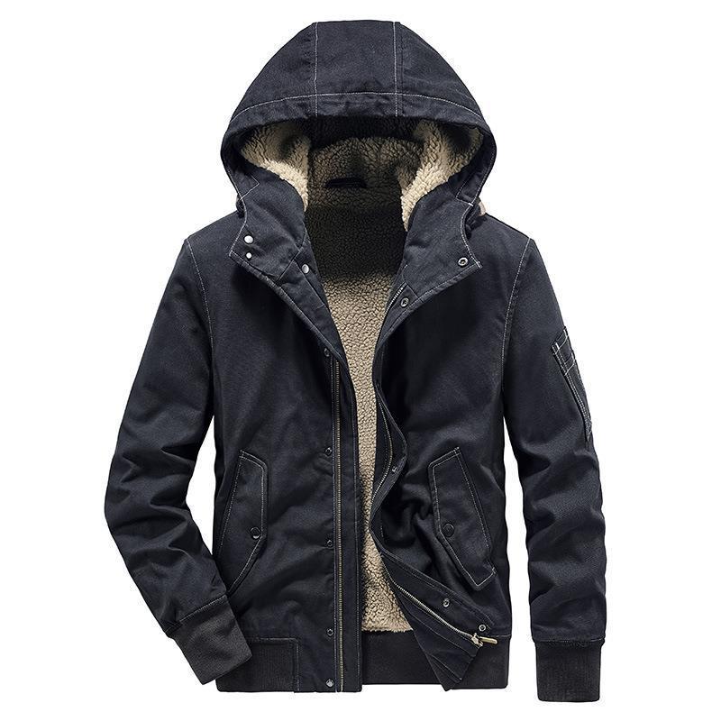 Herren Kapuzen-Canvasjacke mit Sherpa-Futter, windabweisend und Utility-Taschen Drune