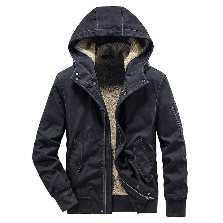 Herren Kapuzen-Canvasjacke mit Sherpa-Futter, windabweisend und Utility-Taschen Drune