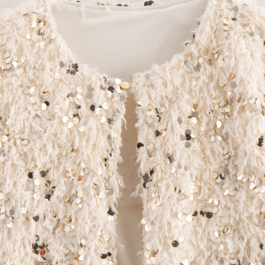 Femme Shimmery Fuzzy Crop Jacke Drune