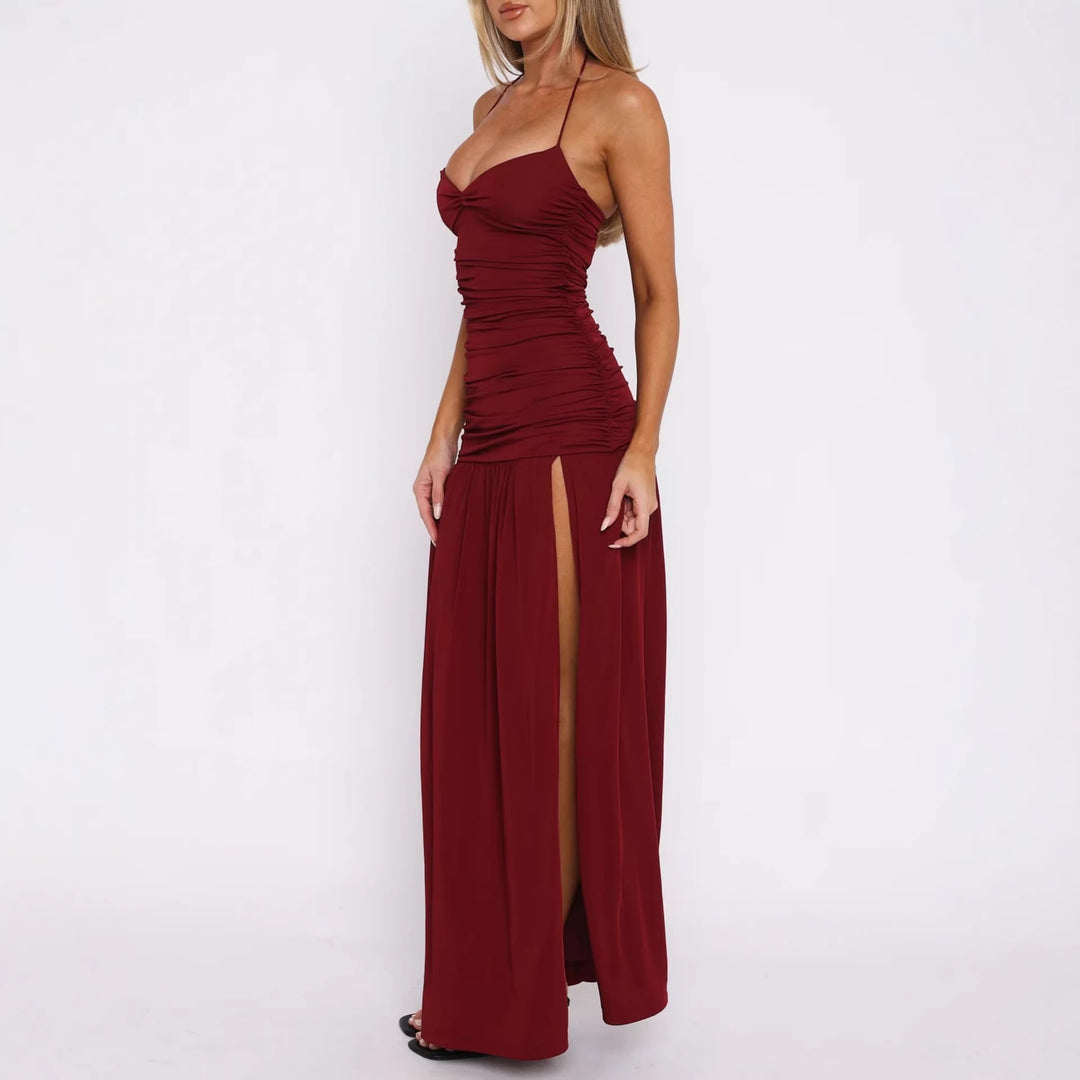 Damen Maxikleid mit raffinierten Rüschen und hohem Schlitz Drune