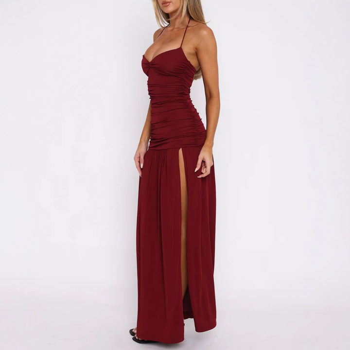 Damen Maxikleid mit raffinierten Rüschen und hohem Schlitz Drune