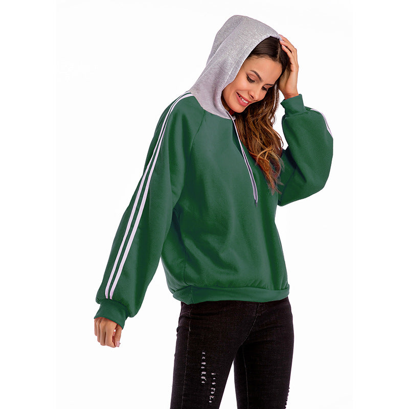 Damen modischer Kapuzenpullover mit kontrastierenden Ärmeln und lässigem Schnitt Drune