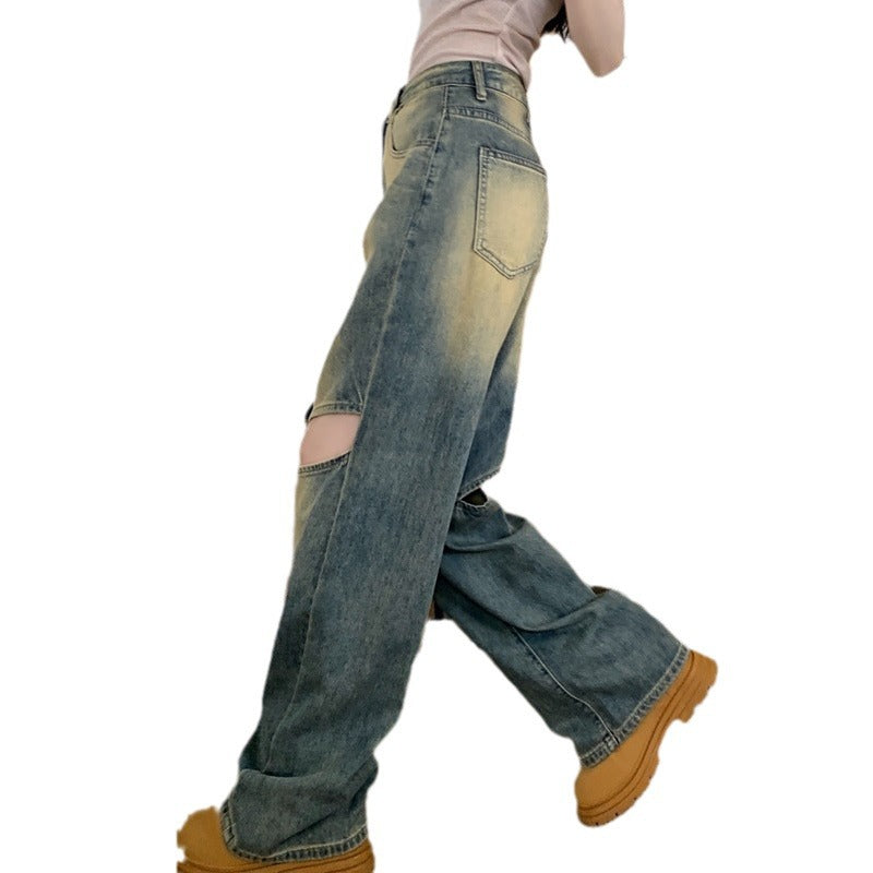 Damen Weite Denim-Hose mit asymmetrischen Knöpfen Drune