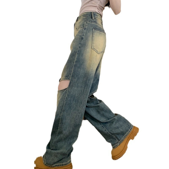Damen Weite Denim-Hose mit asymmetrischen Knöpfen Drune