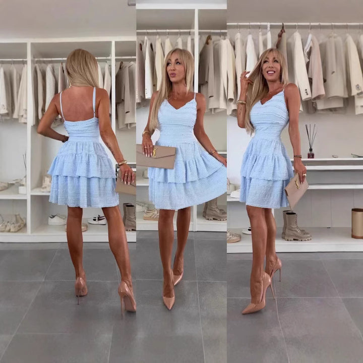 Damen Sommerliches A-Linien Kleid mit Rüschen und feinem Strukturdesign Drune