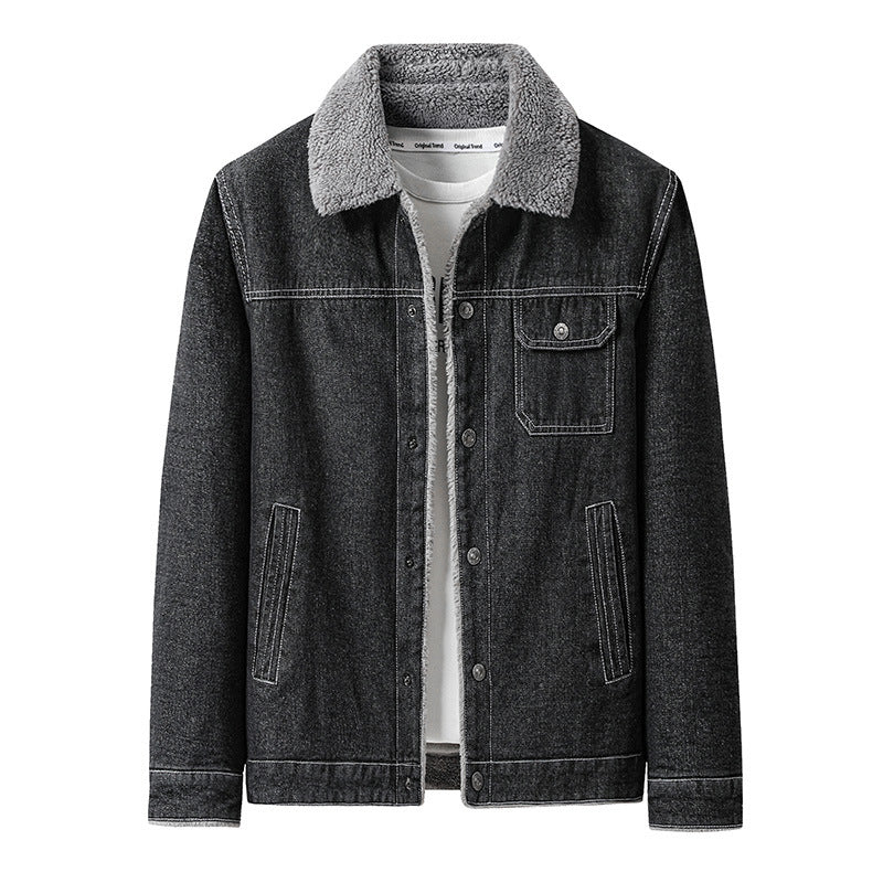 Herren Lässige Denimjacke mit Teddyfellkragen Drune