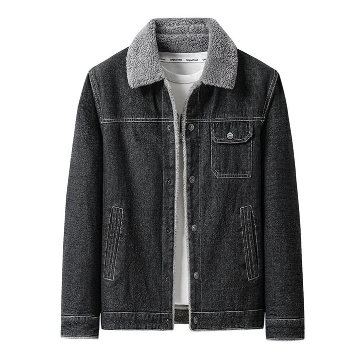 Herren Lässige Denimjacke mit Teddyfellkragen Drune