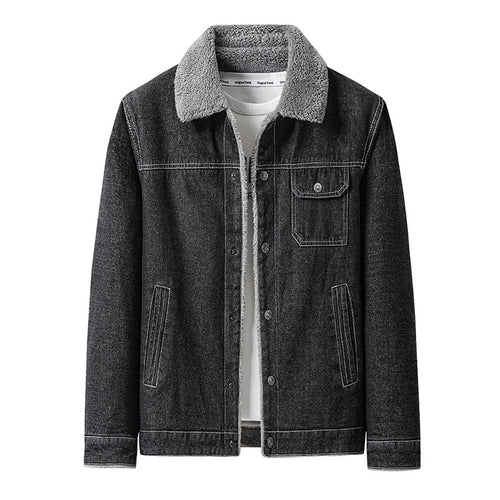 Herren Lässige Denimjacke mit Teddyfellkragen Drune