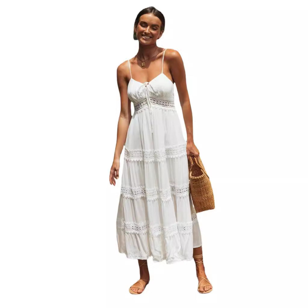 Damen Maxikleid mit verspieltem Knoten und zarten Rüschen Drune