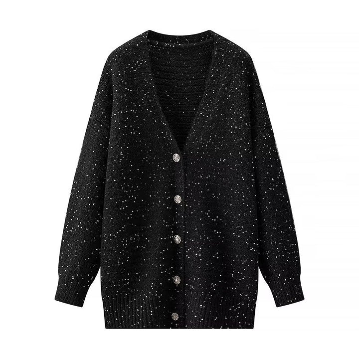 Damen Kuschelige Strickjacke mit V-Ausschnitt und Knopfverschluss Drune