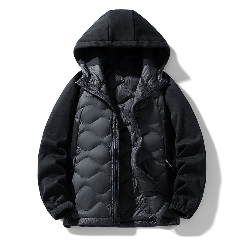 Herren Gefütterte Hybrid-Steppjacke mit Kapuze und Fleeceärmeln Drune