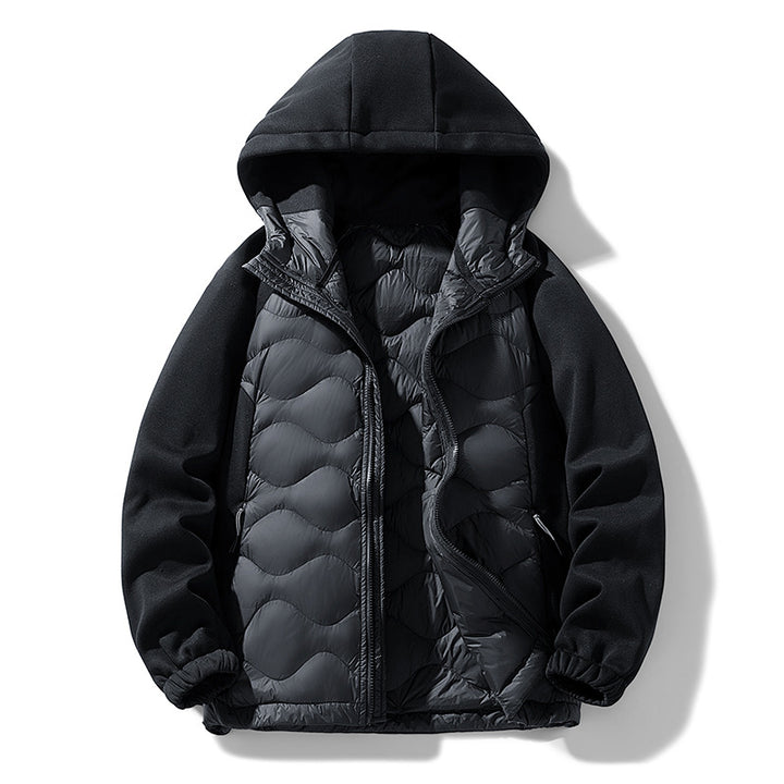 Herren Gefütterte Hybrid-Steppjacke mit Kapuze und Fleeceärmeln Drune