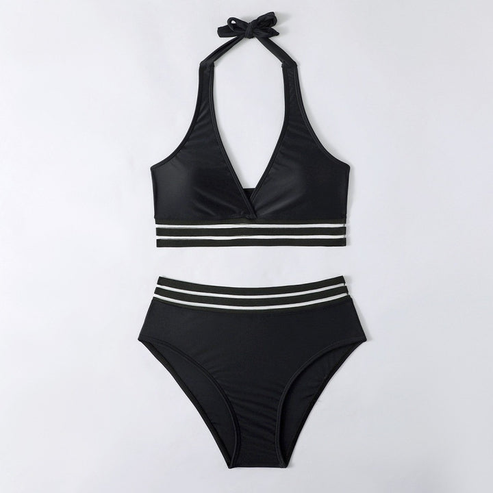 Damen Triangel-Bikini-Set mit sportlichem Streifenmuster Drune