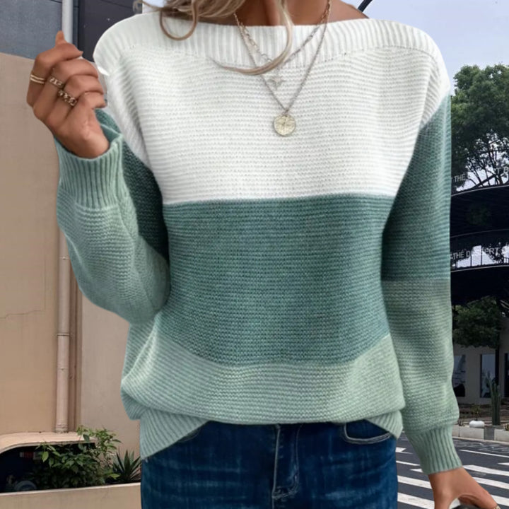 Damen Trendiger Grobstrickpullover mit modernen Farbblockdetails Drune