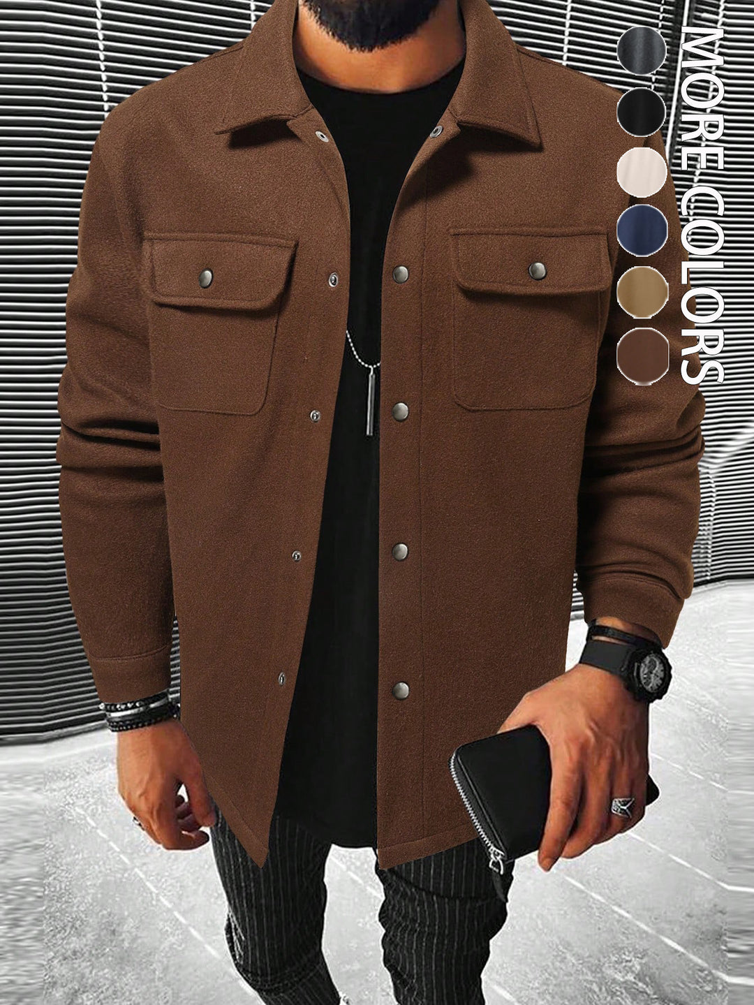 Herren nan Hemdenjacke aus Wollmix mit Druckknöpfen und Pattentaschen Drune