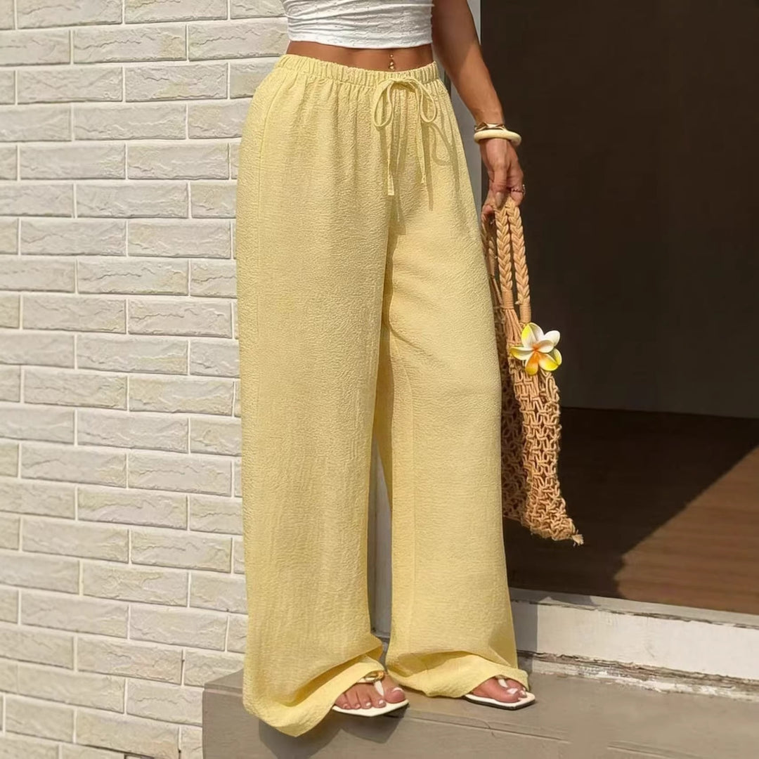 Damen Leichte Leinenhose mit weitem Bein und Kordelzug Drune