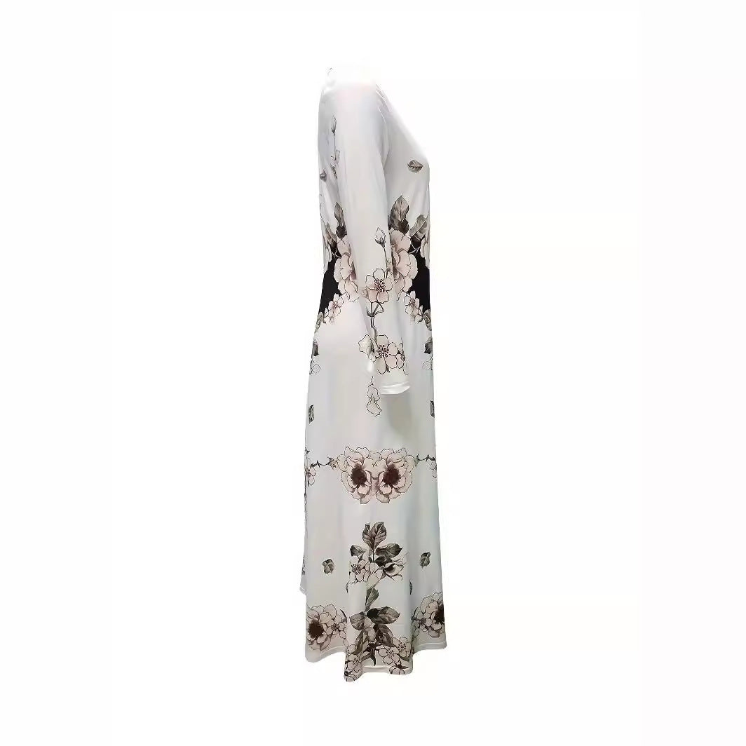 Damen Maxikleid mit floralem Allover-Print, A‑Linie, Langarm und Schlitzdetail Drune