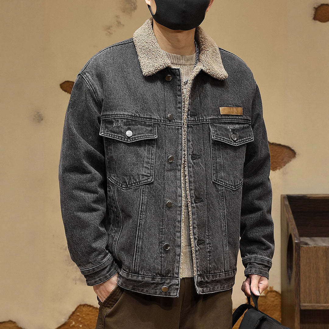 Herren Gemütliche Denimjacke mit Kunstfellkragen Drune