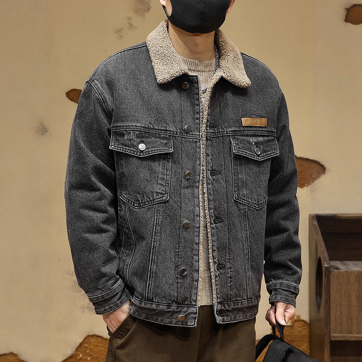 Herren Gemütliche Denimjacke mit Kunstfellkragen Drune