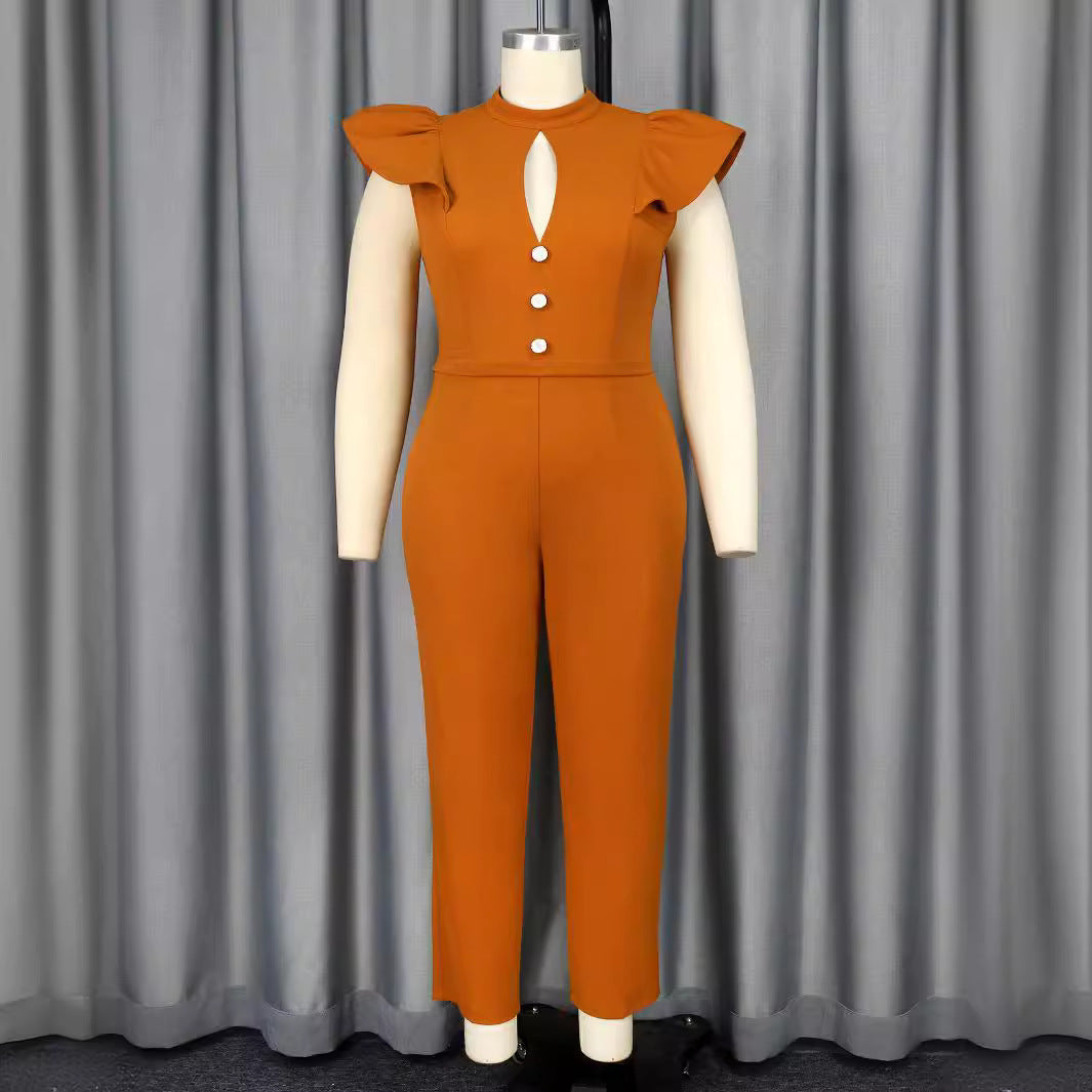 Damen eleganter Jumpsuit mit raffiniertem Ausschnitt und voluminösen Ärmeln Drune