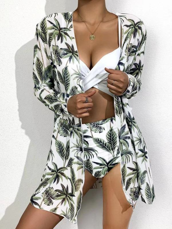 Damen Strandkimono mit floralem Design und transparenten Ärmeln Drune