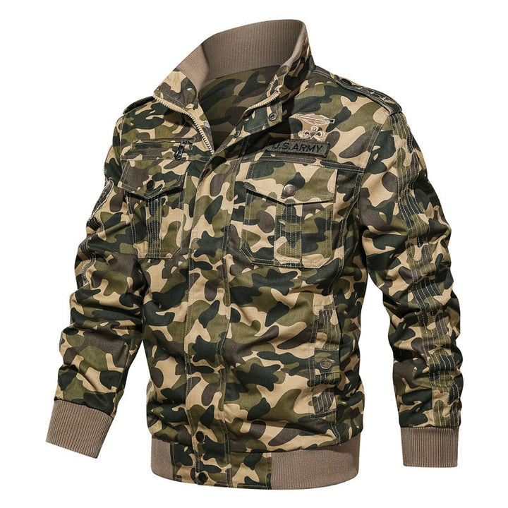Herren Camouflage-Bomberjacke im Fieldstil mit Rippbündchen und Schulterklappen Drune