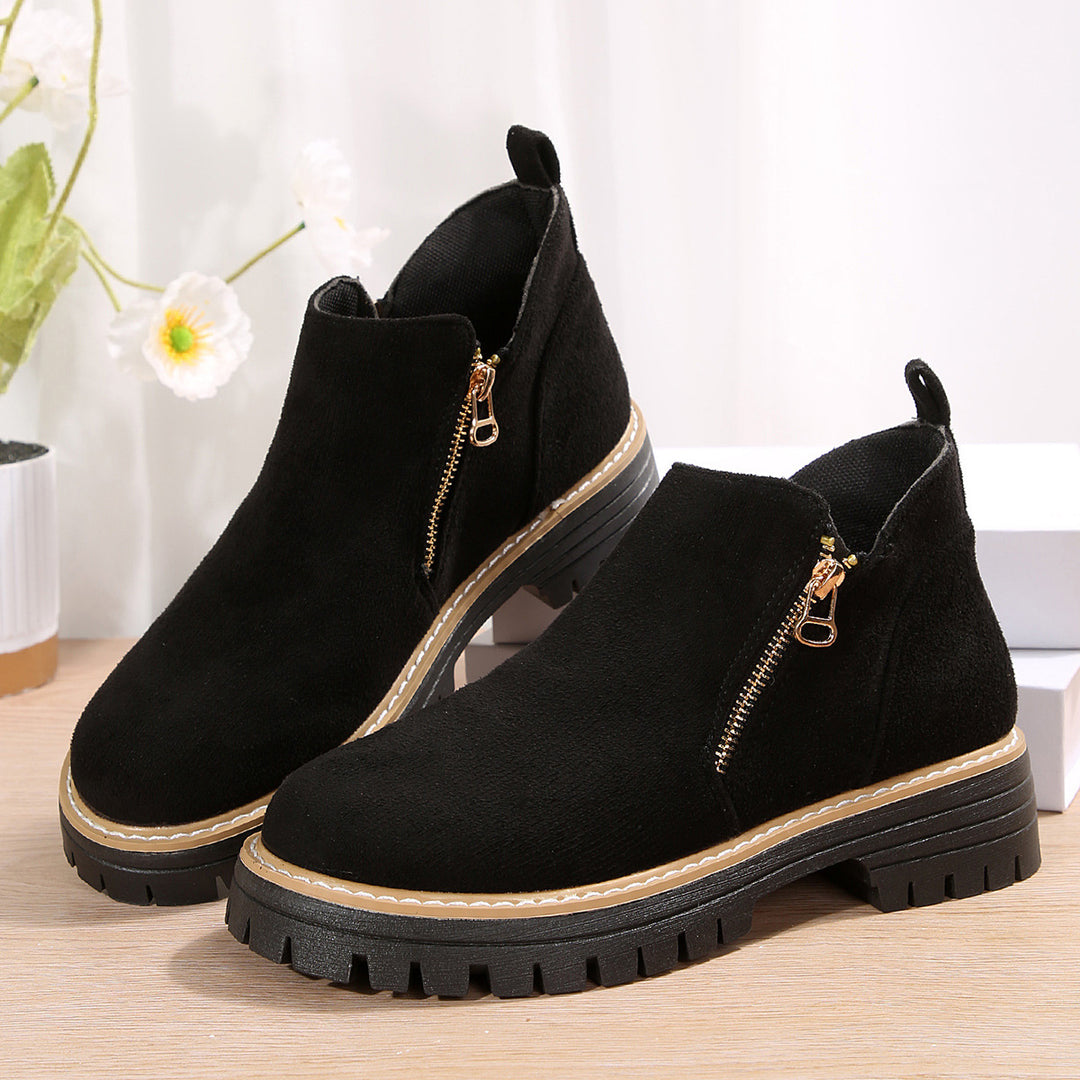 Damen nan Wildlederstiefelette mit robuster Profilsohle und seitlichem Reißverschluss Drune