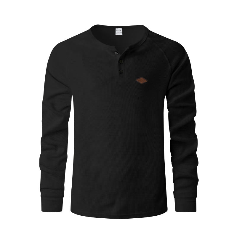 Herren nan strukturiertes Langarmshirt mit kurzer Knopfleiste, Raglanärmeln und dezenter Logo-Applikation Drune