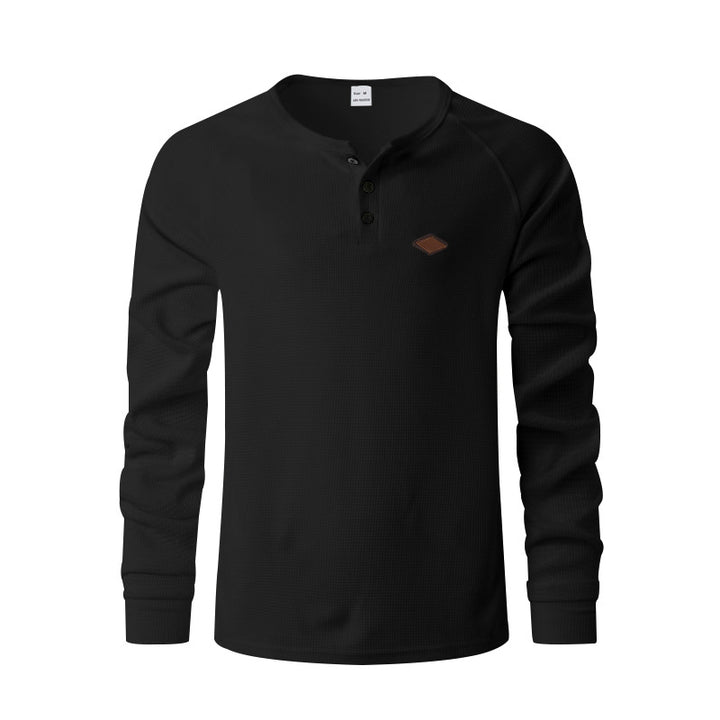 Herren nan strukturiertes Langarmshirt mit kurzer Knopfleiste, Raglanärmeln und dezenter Logo-Applikation Drune