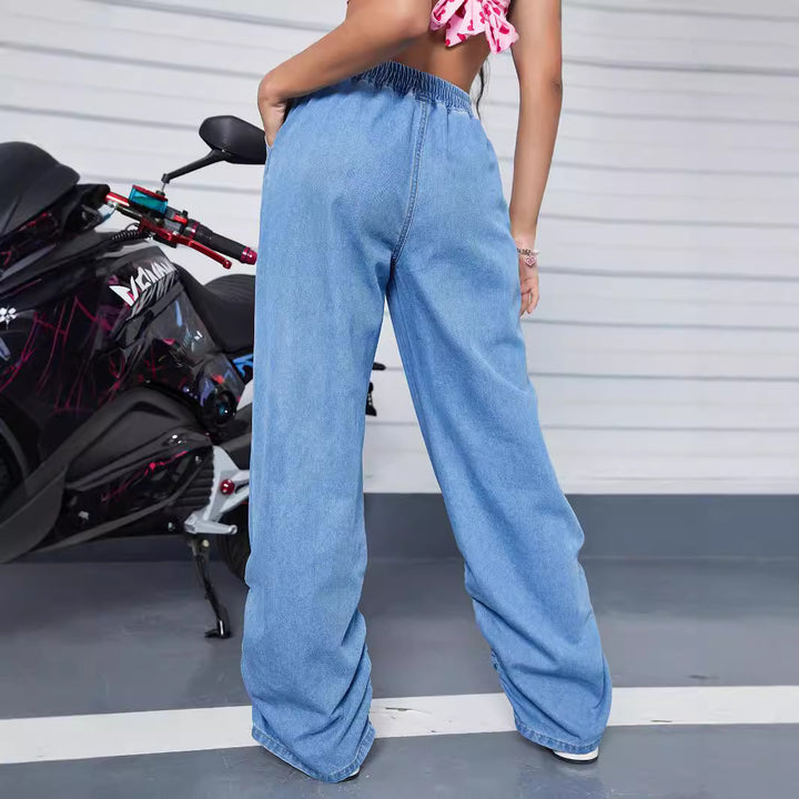 Damen Weite Denim-Hose mit elastischem Bund und gerafften Säumen Drune