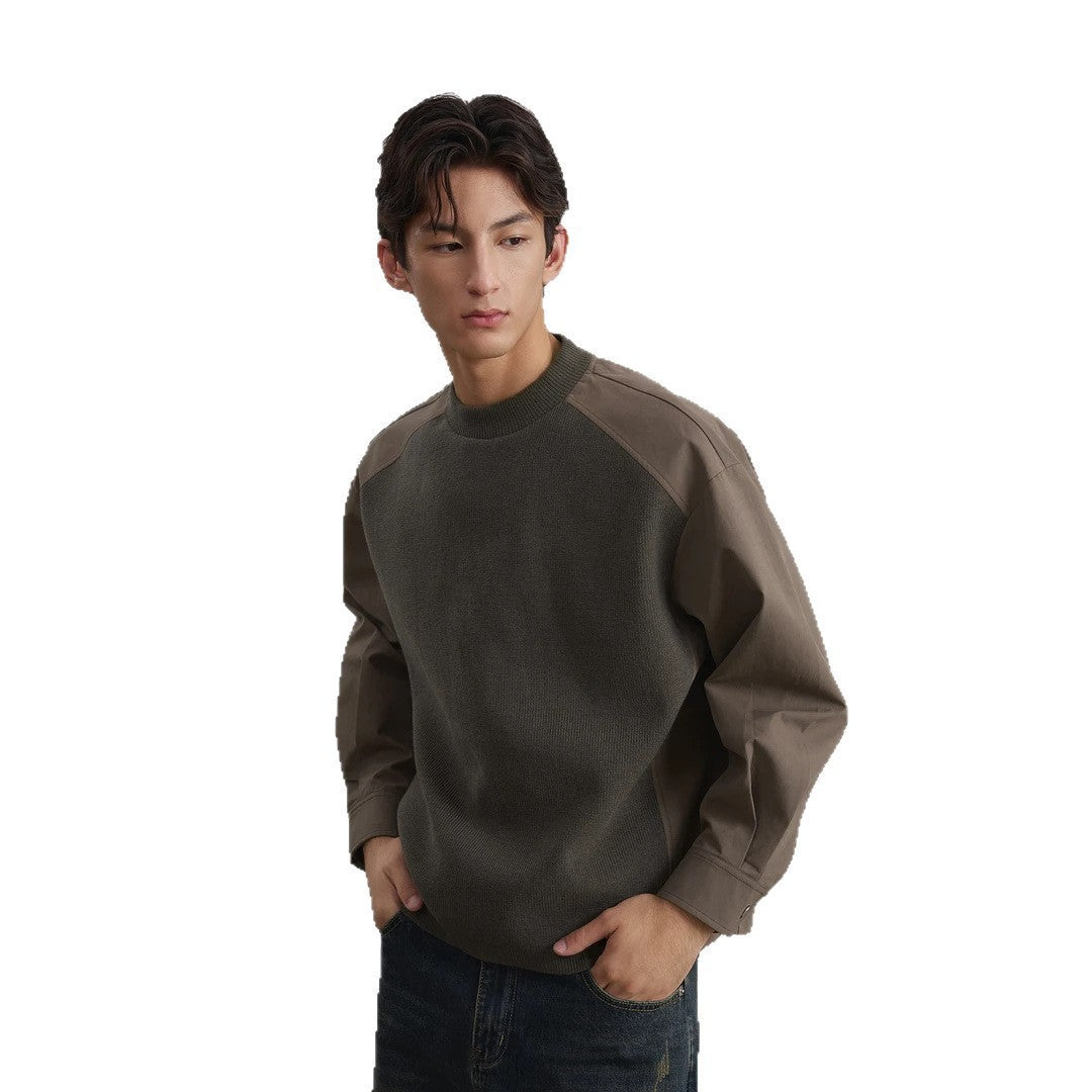 Herren Rundhals-Pullover mit Popeline-Ärmeln und Raglan-Schulter Drune