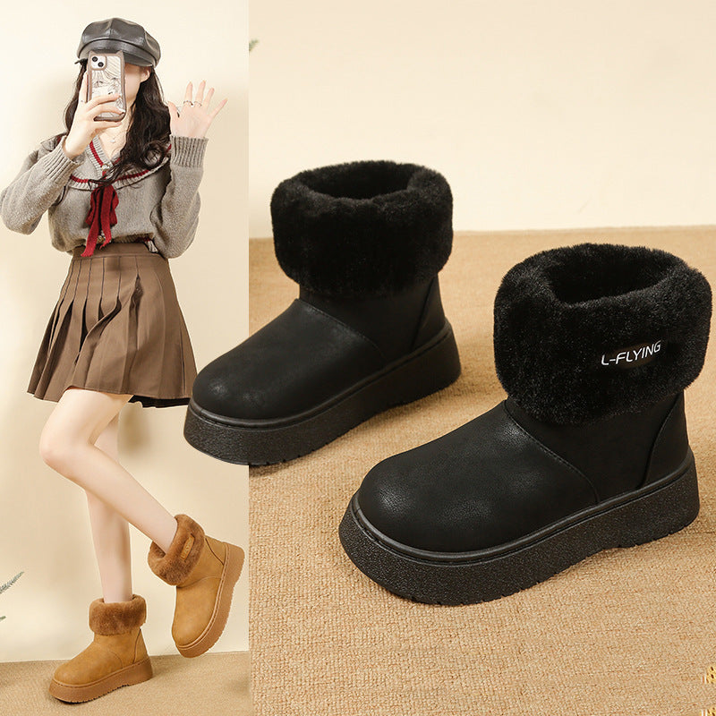 Damen Kuschelige Plateau‑Stiefeletten mit faux‑Fellkragen und rutschfester Gummisohle Drune