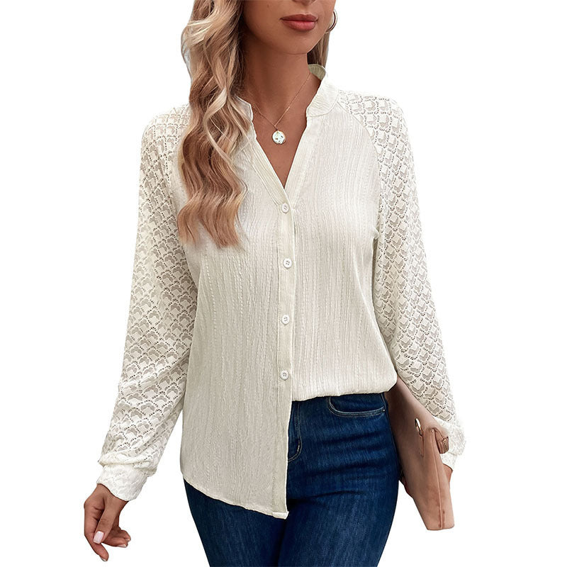Damen Elegante Bluse mit Häkelärmel Drune
