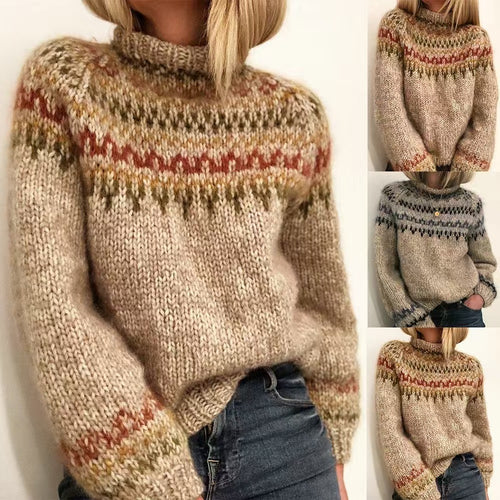 Damen nan kuscheliger Norweger-Strickpullover mit Stehkragen und Oversize-Passform Drune