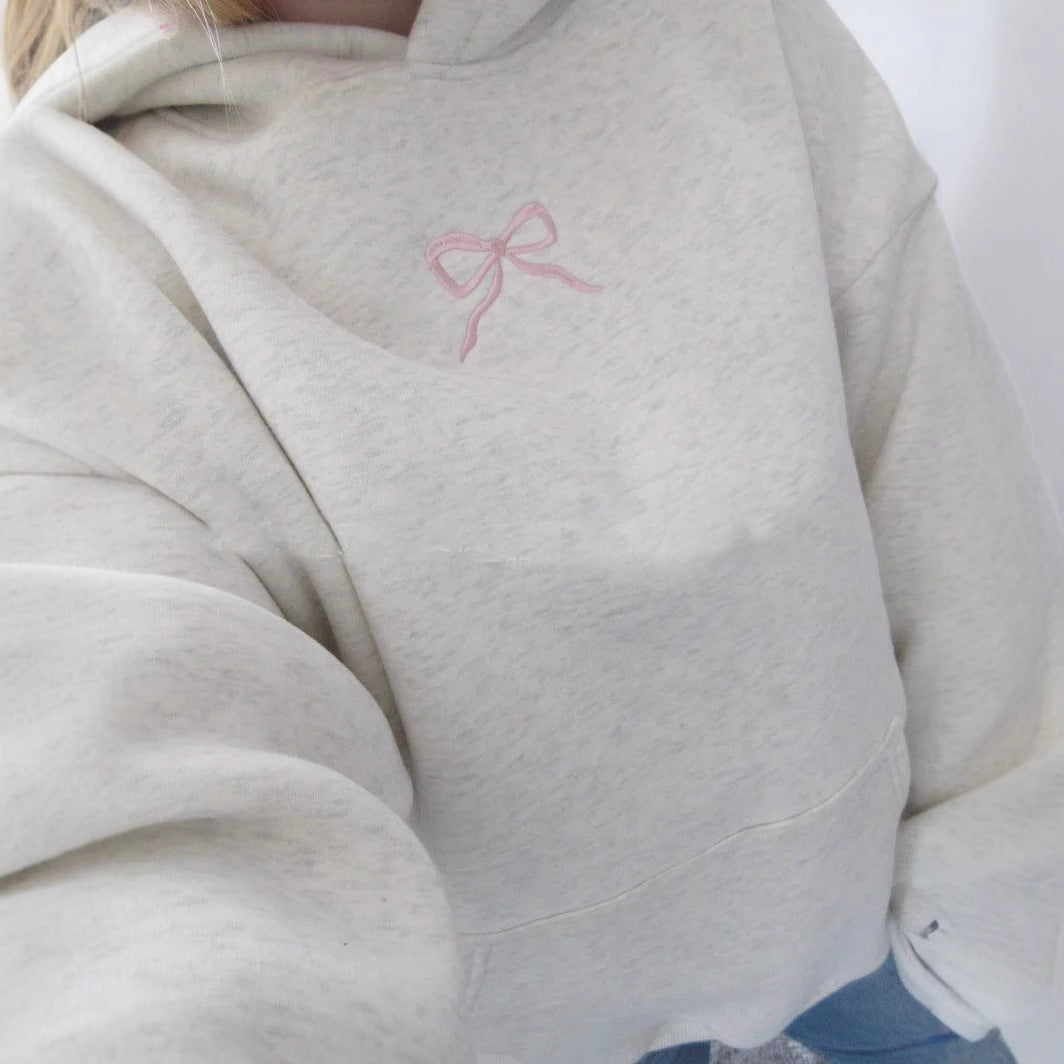 Damen-Hoodie mit floralem Stickdesign und bedrucktem Kapuzenfutter Drune