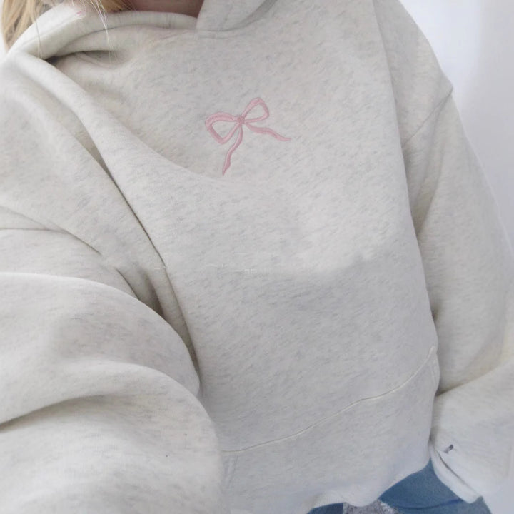 Damen-Hoodie mit floralem Stickdesign und bedrucktem Kapuzenfutter Drune