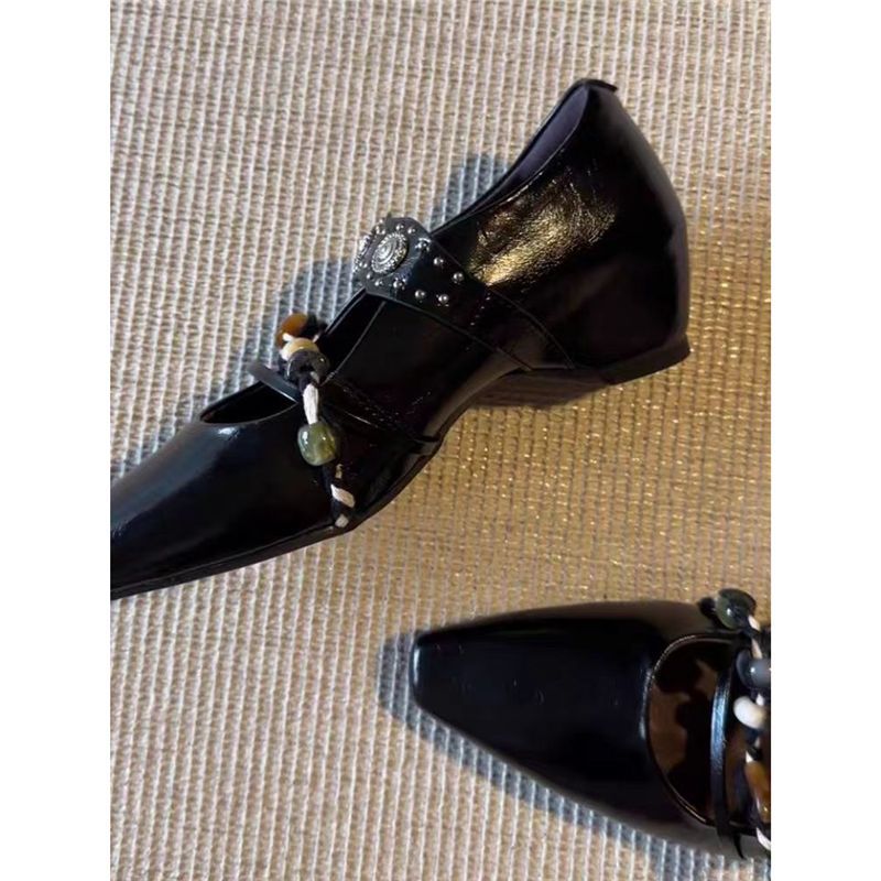 Damen elegante quadratische Mules mit niedrigem Blockabsatz, Zierriemen und Perlenapplikation Drune