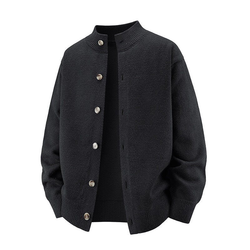 Herren Grobstrick-Cardigan mit Stehkragen, durchgehender Knopfleiste & gerippten Abschlüssen Drune