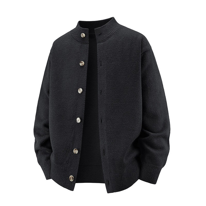 Herren Grobstrick-Cardigan mit Stehkragen, durchgehender Knopfleiste & gerippten Abschlüssen Drune
